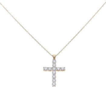 9ct Yellow Gold 1.00ct Brilliant Cut Lab Grown Diamond Cross Pendant and Chain 18"