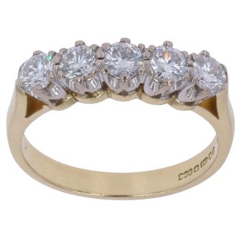 18ct Yellow Gold 0.75ct Brilliant Cut Diamond Five Stone Ring
