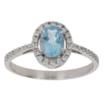 18ct White Gold 0.15ct Diamond and Aquamarine Cluster Ring