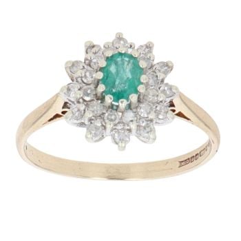 9ct Yellow Gold 0.25ct Diamond And Emerald Cluster Ring
