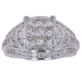 18ct White Gold 2.00ct Princess And Brilliant Cut Diamond Cluster Ring