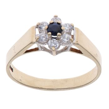 9ct Yellow Gold Sapphire and Cubic Zirconia Cluster Ring