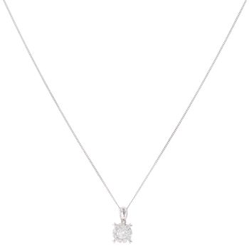 18ct White Gold 0.40ct Brilliant Cut Diamond Cluster Pendant and Chain 18"