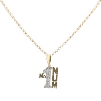 9ct Yellow Gold Cubic Zirconia Number 1 MUM Pendant and Chain 20"