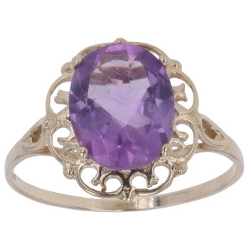 9ct Yellow Gold Amethyst Solitaire Ring