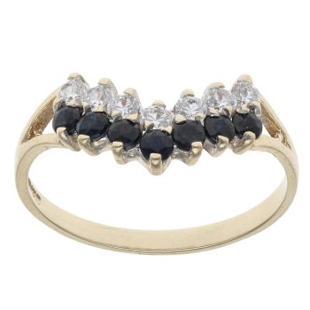 9ct Yellow Gold Sapphire And Cubic Zirconia Ring
