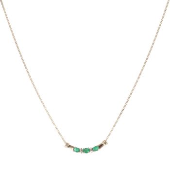 9ct Yellow Gold 0.01ct Brilliant Cut Diamond and Emerald Three Stone Fancy Pendant and Chain 18"