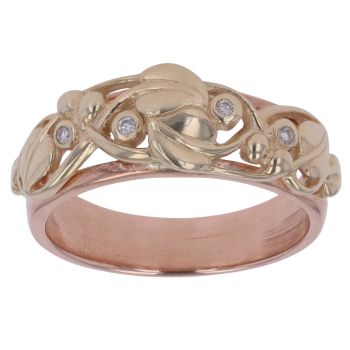 9ct Yellow and Rose Gold 0.05ct Diamond Tree Of Life Clogau Ring