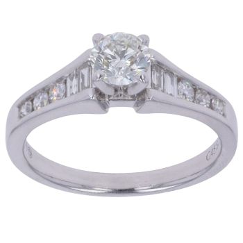 18ct White Gold 0.70ct Brilliant And Baguette Cut Diamond Solitaire Ring