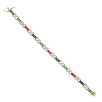 18ct Yellow Gold 0.30ct Diamond and Multi Gemstone Bracelet 7.5"