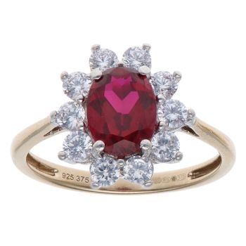 9ct Yellow Gold Cubic Zirconia and Garnet Cluster Ring