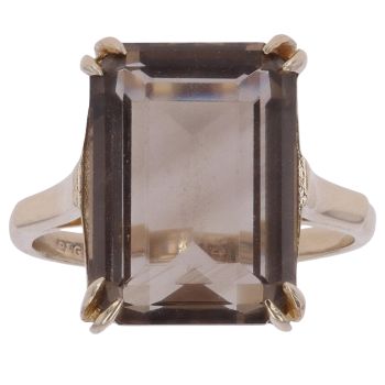 9ct Yellow Gold Smoky Quartz Single Stone Ring