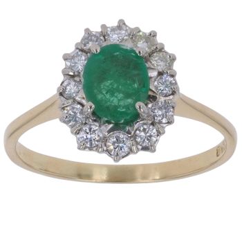 18ct Yellow Gold 0.30ct Brilliant Cut Diamond and Emerald Cluster Ring