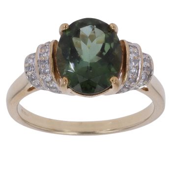 9ct Yellow Gold 0.15ct Diamond and Green Tourmaline Ring