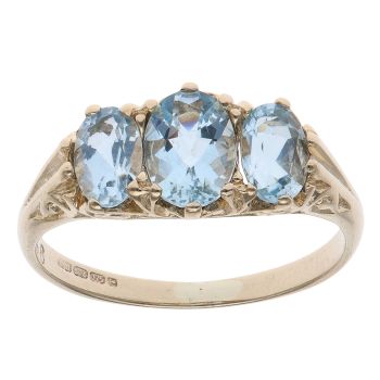 9ct Yellow Gold Aquamarine Three Stone Ring