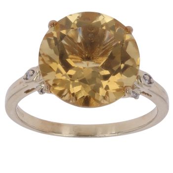 9ct Yellow Gold 0.10ct Diamond and Citrine Single Stone Ring