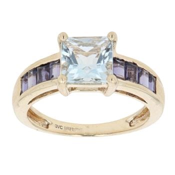 9ct Yellow Gold Aquamarine And Amethyst Dress Ring