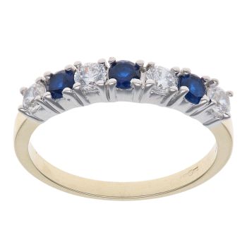 9ct Yellow Gold Blue Gemstone and Cubic Zirconia Eternity Ring