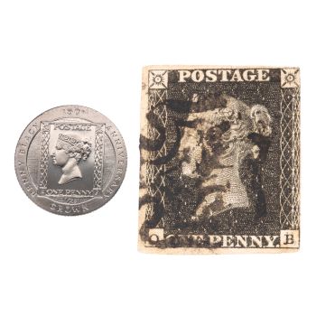 1990 170th Anniversary Black Penny and One Crown Stamp Isle of Man Set