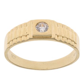 9ct Yellow Gold Cubic Zirconia Watch Strap Signet Ring