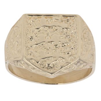 9ct Yellow Gold Three Lion Shield England Signet Ring
