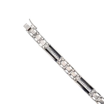 14ct White Gold 1.00ct Brilliant Cut Diamond and Onyx Watch Style Bracelet 7"