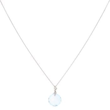 9ct White Gold 0.02ct Diamond and Blue Topaz Pendant and Chain 18"