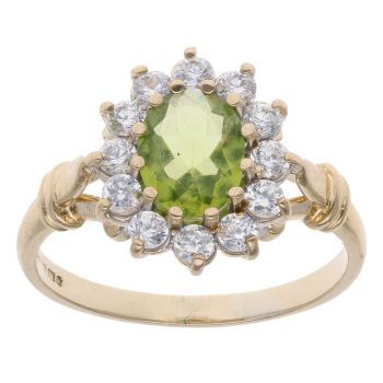 9ct Yellow Gold Peridot and Cubic Zirconia Cluster Ring