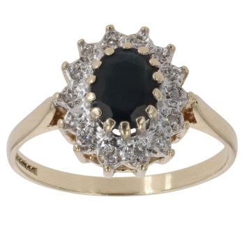 9ct Yellow Gold 0.07ct Diamond and Sapphire Cluster Ring