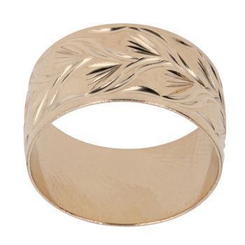 9ct Yellow Gold Patterned Leaf Wedding Band 9.6mm