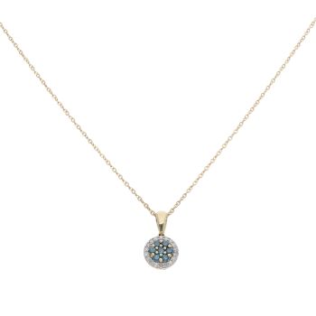9ct Yellow Gold 0.33ct Brilliant Cut Blue And Colourless Diamond Cluster Pendant And Chain 18"
