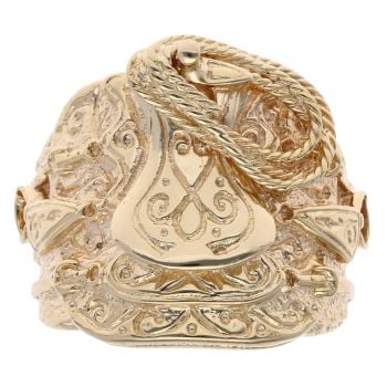 9ct Yellow Gold Patterned Saddle Ring