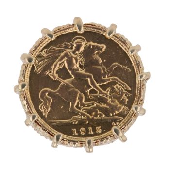 9ct Yellow Gold 1915 UK George V Half Sovereign Coin Ring