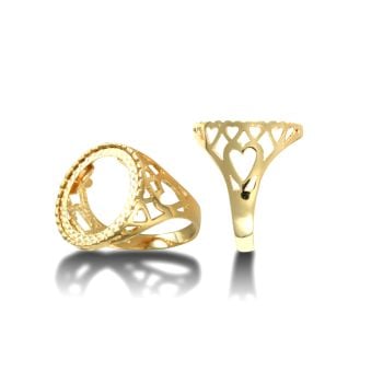 9ct Yellow Gold Tenth Krugerrand Hearts Ring Mount