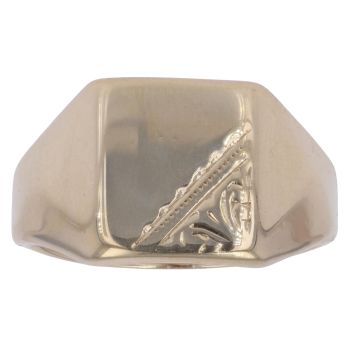 9ct Yellow Gold Patterned Square Signet Ring