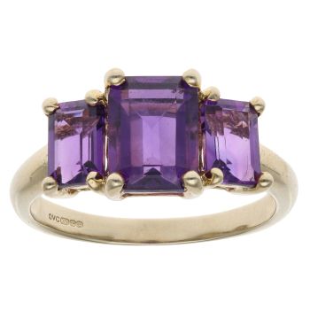 9ct Yellow Gold Amethyst Three Stone Ring