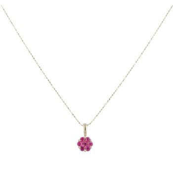 9ct Yellow Gold Created Ruby Cluster Pendant and Chain 18"