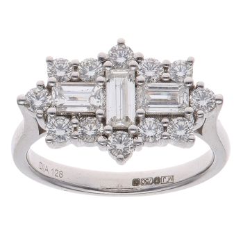 18ct White Gold 1.28ct Brilliant and Baguette Cut Diamond Cluster Ring