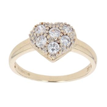 9ct Yellow Gold Cubic Zirconia Heart Cluster Ring
