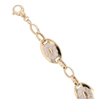 14ct Yellow and White Gold Greek Key Disc Bracelet 8"