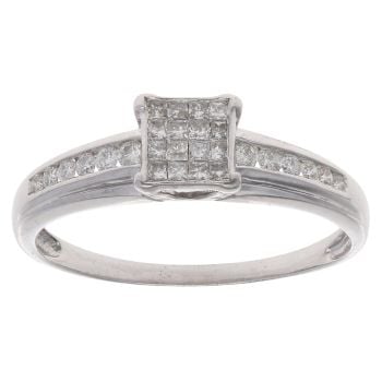 9ct White Gold 0.50ct Princess And Brilliant Cut Diamond Cluster Ring