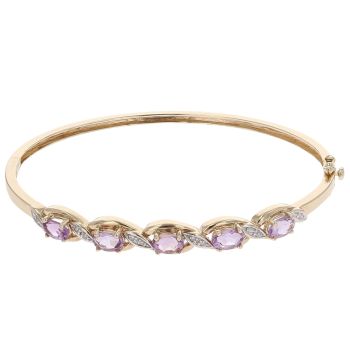 9ct Yellow Gold 0.05ct Diamond and Amethyst Hinged Bangle