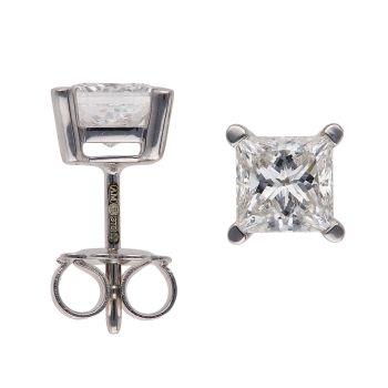 9ct White Gold 2.00ct Princess Cut Lab Grown Diamond Stud Earrings