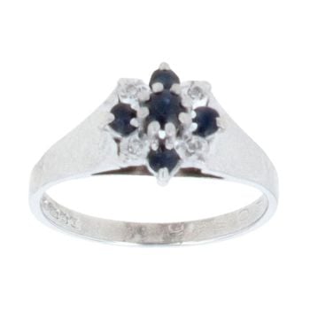 9ct White Gold 0.05ct Diamond And Sapphire Cluster Ring