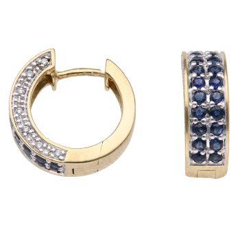 18ct Yellow Gold 0.06ct Diamond and Sapphire Hoop Earrings
