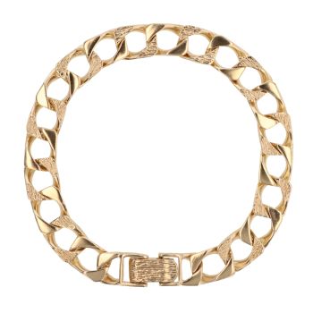 9ct Yellow Gold Patterned And Plain Curb Bracelet 8.5"