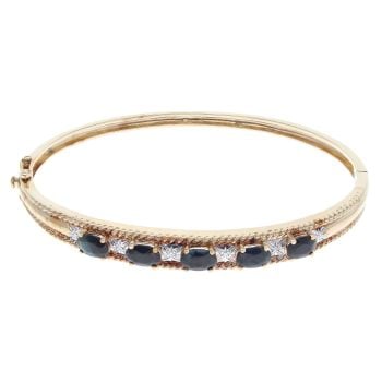 9ct Yellow Gold 0.03ct Brilliant Cut Diamond And Sapphire Bangle