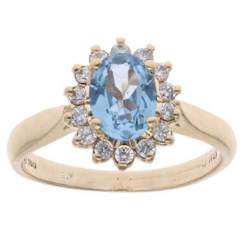 9ct Yellow Gold Blue Topaz And Cubic Zirconia Cluster Ring