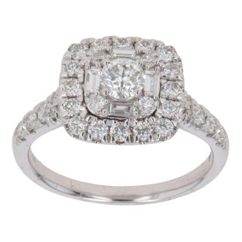 18ct White Gold 1.00ct Brilliant And Baguette Cut Diamond Cluster Ring
