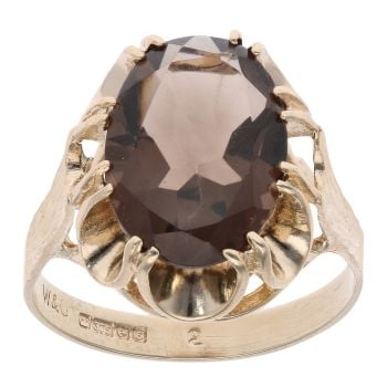 9ct Yellow Gold Smoky Quartz Single Stone Ring